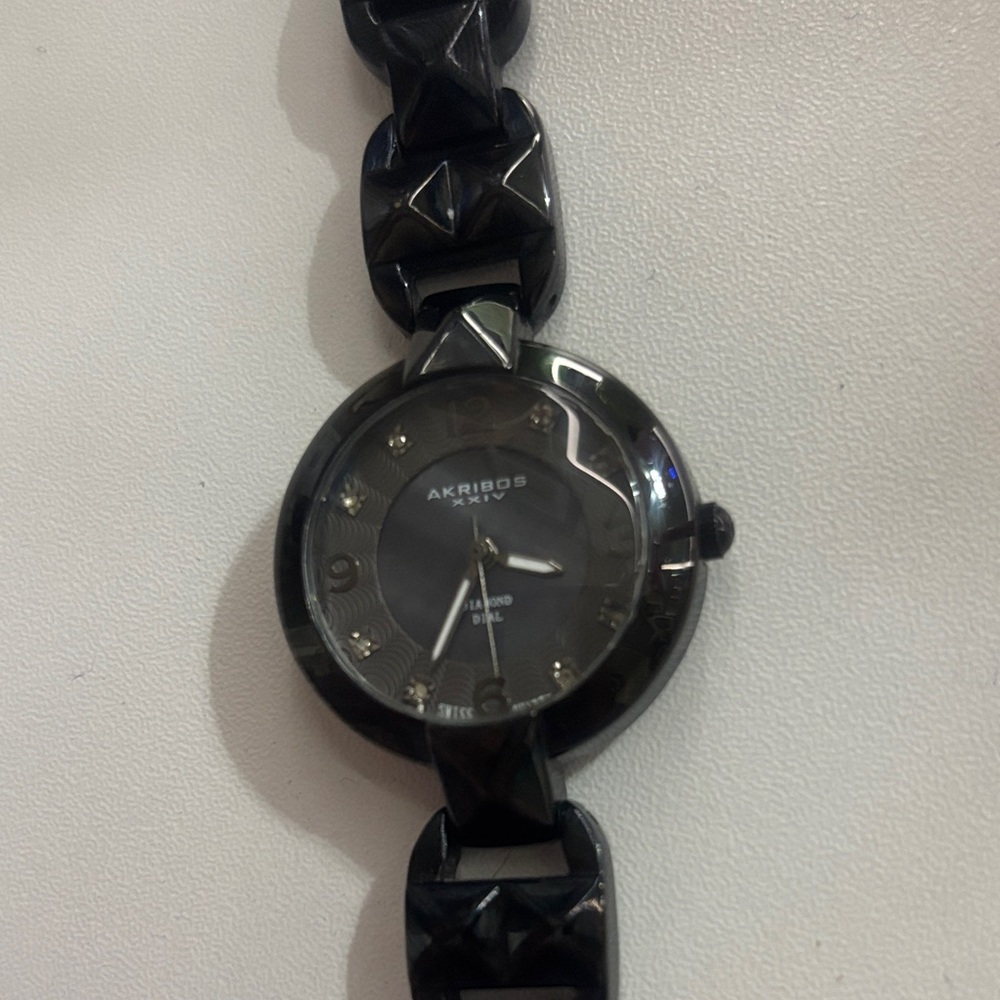 Akribos Black Woman’s Watch with  Diamond Dial